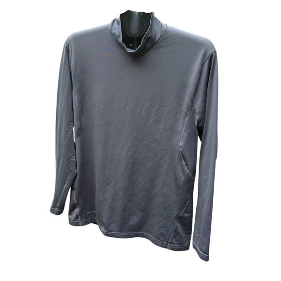 Nike Mens Large Gray Solid Mock Neck Dri Fit Pro Combat Fitted Gym Shirt Swoosh - Picture 1 of 9